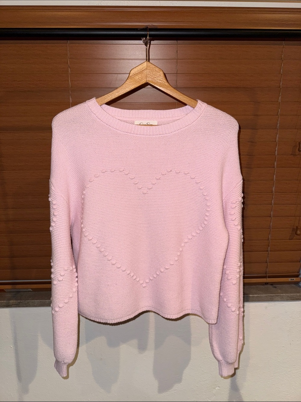 Jessica Simpson Soft Pink Heart Knit Sweater - Women's Pullover